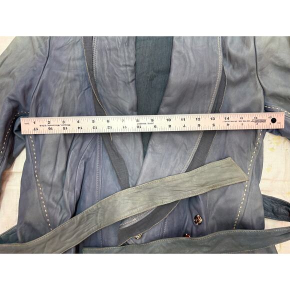 Alexander Julian American Modern Women’s Leather Jacket Belted Blue Size L - Picture 15 of 16